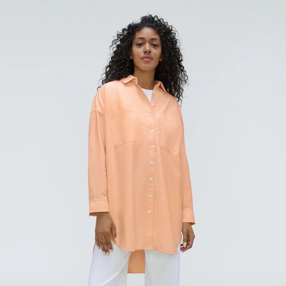 Everlane The Way-Long Oxford Shirt Oversized Organic Cotton Apricot Sz 0